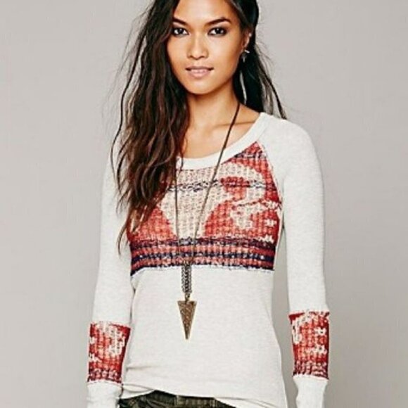 Free People | Rare Bambi Swit Ram Skull Knit Thermal Top Southwestern Size S - Picture 2 of 12